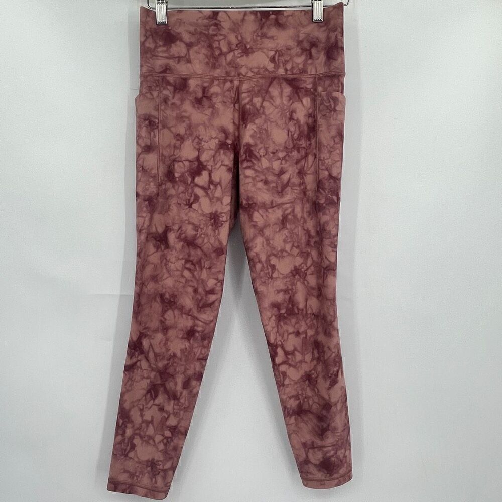 Athleta Red Printed Tie Dye Salutation Stash II Pocket 7/8 Tight Leggings Medium